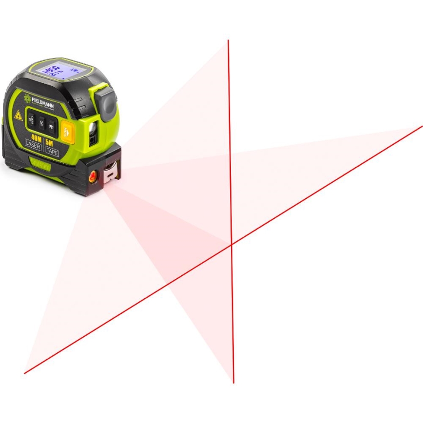 Fieldmann - Laserový merač vzdialenosti s LED displejom a zvinovacím metrom 2xAA