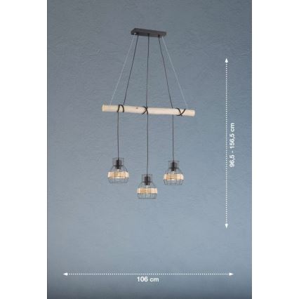 Fischer & Honsel 60798 - Luster na lanku STRAW 3xE27/40W/230V