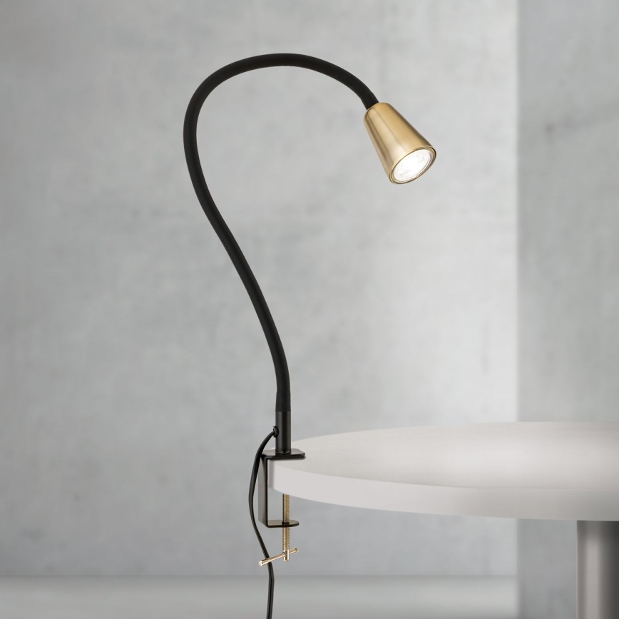 Flexibilná stolná lampa s klipom DOTTY 1xGU10/10W/230V mosadz/čierna