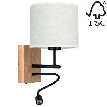 Flexibilné svietidlo BOHO 1xE27/25W + LED/1W/230V dub – FSC certifikované