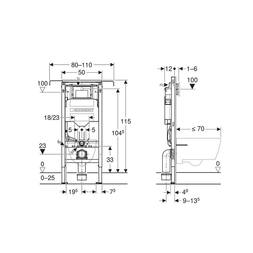 Geberit 111.355.00.6 - Podomietkový modul pre závesné WC Duofix 115 cm