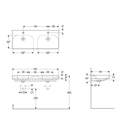 Geberit 500.223.01.1 - Závesné dvojité umývadlo Smyle Square 120x48 cm keramika/biela