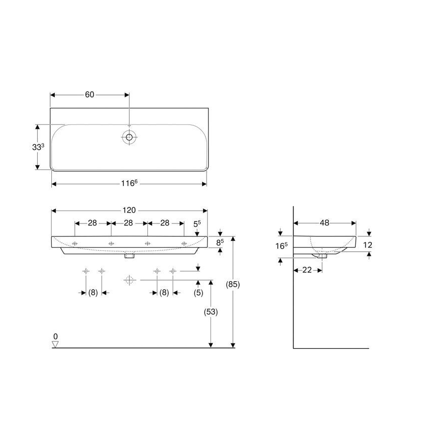 Geberit 500.225.01.1 - Závesné dvojité umývadlo Smyle Square 120x48 cm keramika/biela