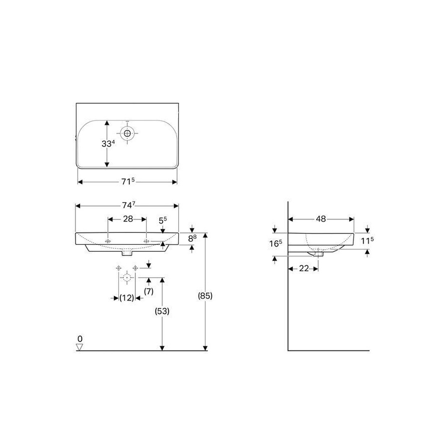 Geberit 500.249.00.2 - Závesné umývadlo Smyle Square 75x48 cm keramika/biela