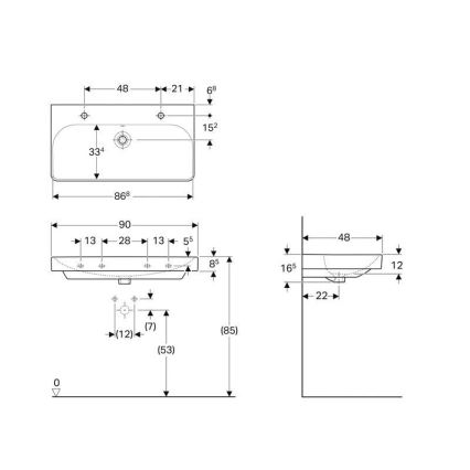 Geberit 500.252.01.1 - Závesné dvojumývadlo Smyle Square 90x48 cm keramika/biela