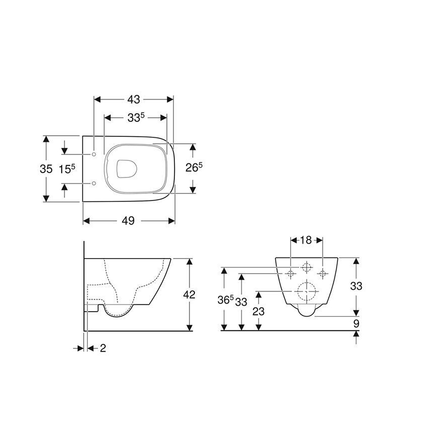 Geberit 500.379.01.1 - Závesné WC Rimfree Smyle Square keramika/biela