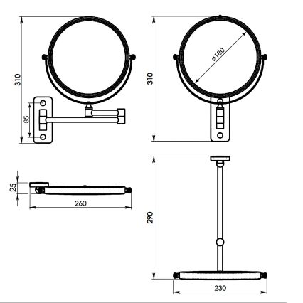 Gedy - Nástenné kozmetické zrkadlo GAIA matná čierna