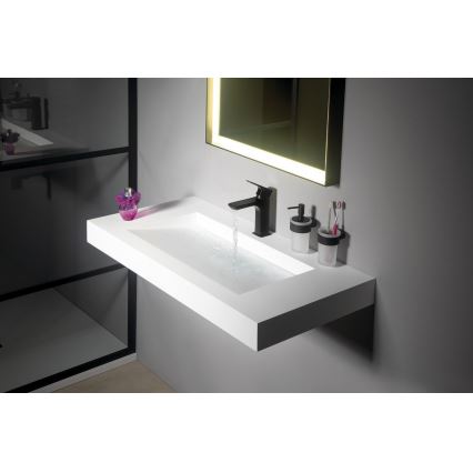 Gedy - Nástenný dávkovač mydla PIRENEI 110 ml mliečne sklo/matná čierna