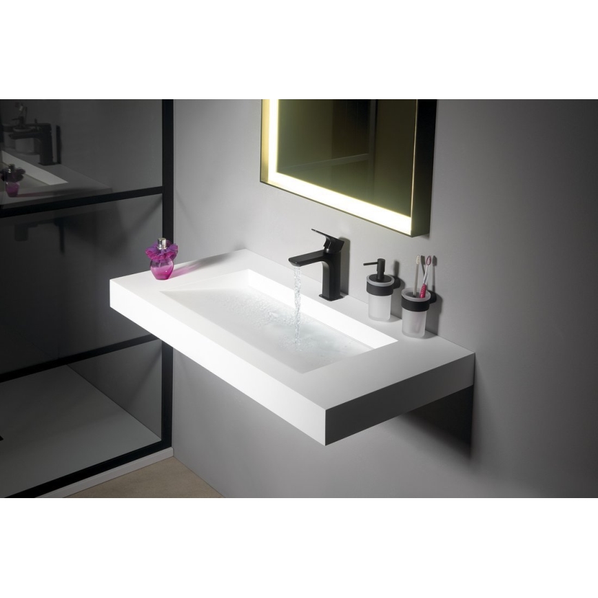 Gedy - Nástenný dávkovač mydla PIRENEI 110 ml mliečne sklo/matná čierna