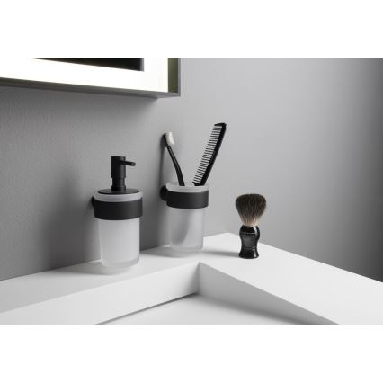 Gedy - Nástenný dávkovač mydla PIRENEI 110 ml mliečne sklo/matná čierna