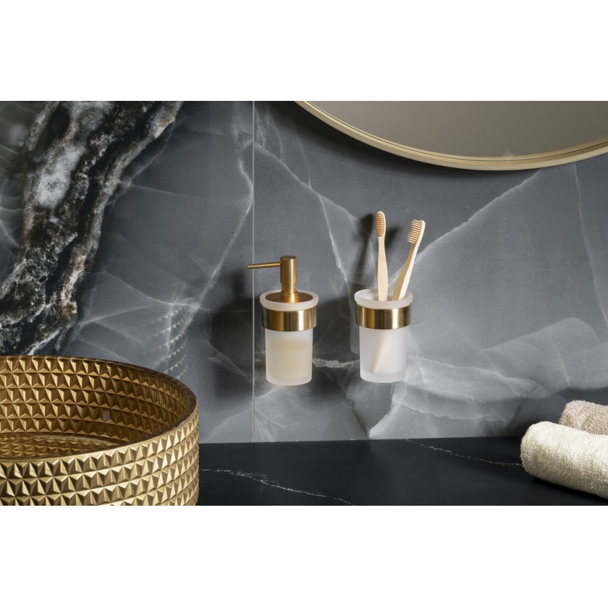 Gedy - Nástenný dávkovač mydla PIRENEI 110 ml mliečne sklo/matné zlaté prevedenie