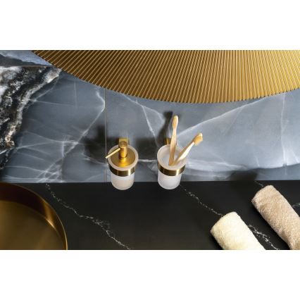 Gedy - Nástenný držiak na zubné kefky PIRENEI mliečne sklo/matné zlato