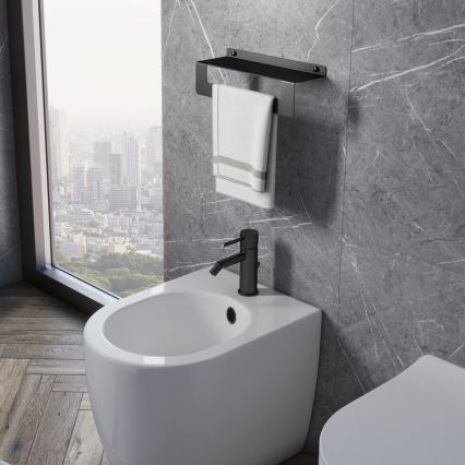 Gedy - Polica s vešiakom na uteráky CLEO 30 cm matná čierna