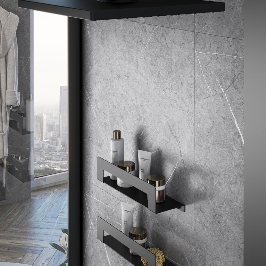 Gedy - Polica s vešiakom na uteráky CLEO 30 cm matná čierna