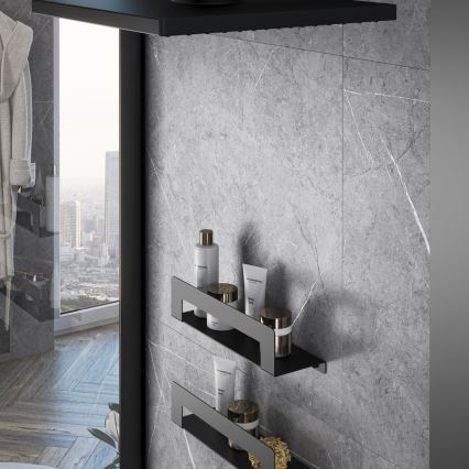 Gedy - Polica s vešiakom na uteráky CLEO 50 cm matná čierna