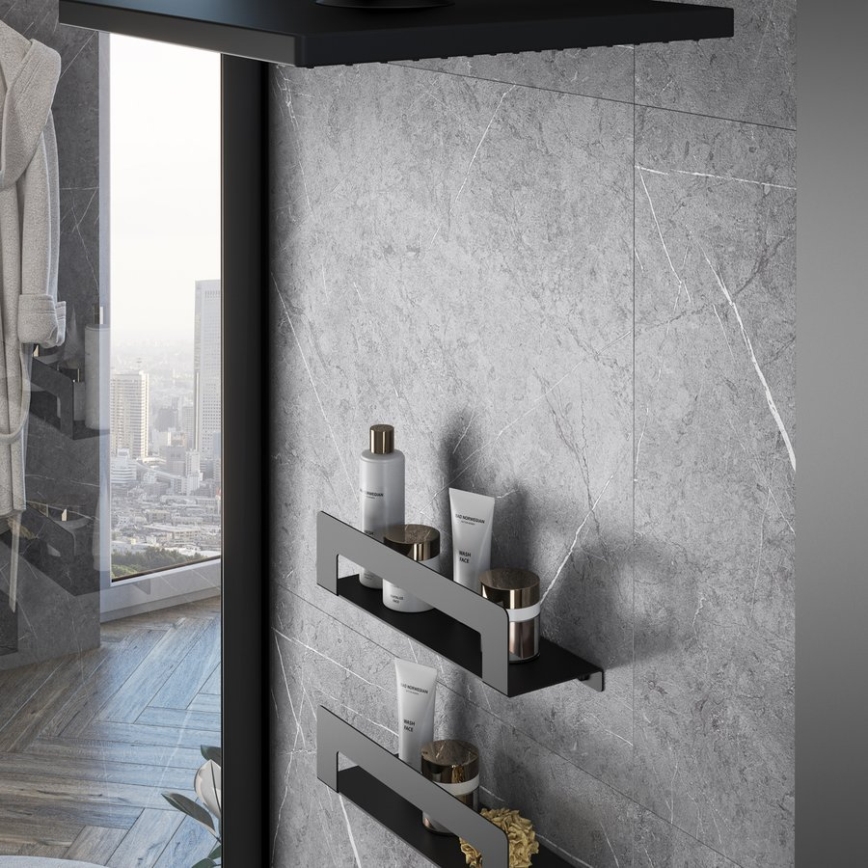 Gedy - Polica s vešiakom na uteráky CLEO 50 cm matná čierna