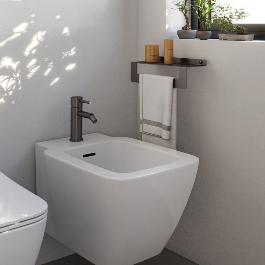 Gedy - Polička s vešiakom na uteráky CLEO 50 cm metalická sivá