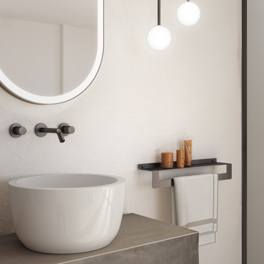 Gedy - Polička s vešiakom na uteráky CLEO 50 cm metalická sivá