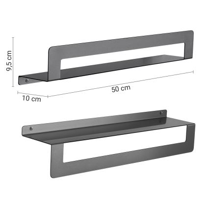 Gedy - Polička s vešiakom na uteráky CLEO 50 cm metalická sivá