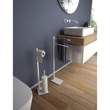Gedy - Samostoječa WC ščetka z držalom za toaletni papir TRILLY, mat bela