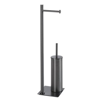 Gedy - Stojaca WC štetka s držiakom toaletného papiera TRILLY metalicky sivá