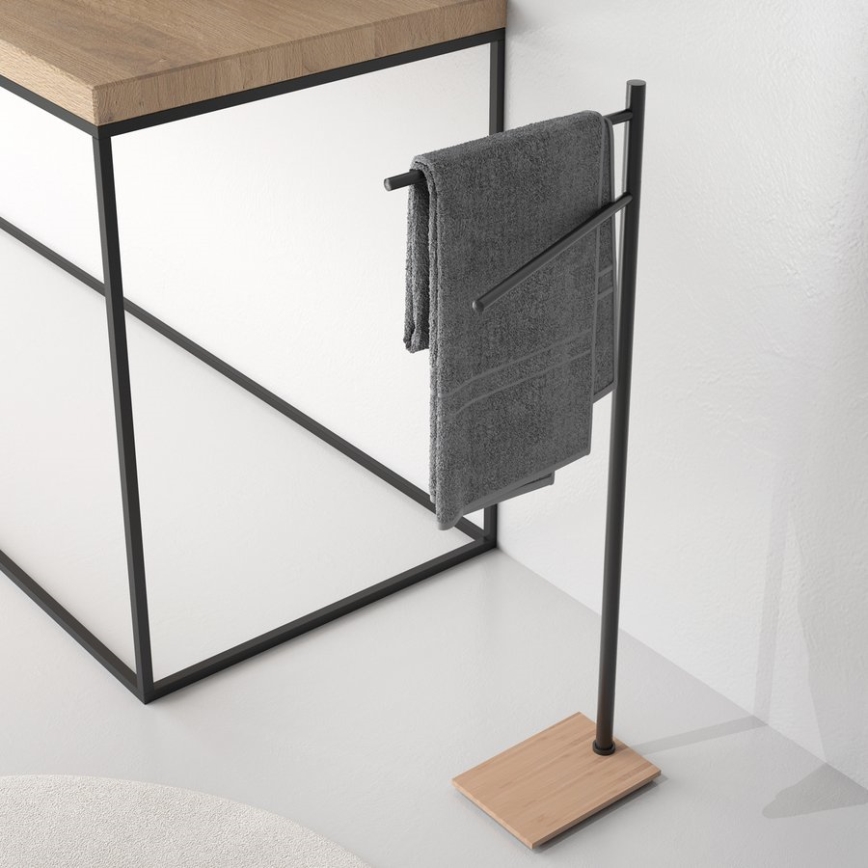 Gedy - Stojan na uteráky TRILLY 83,5 cm matná čierna/bambus