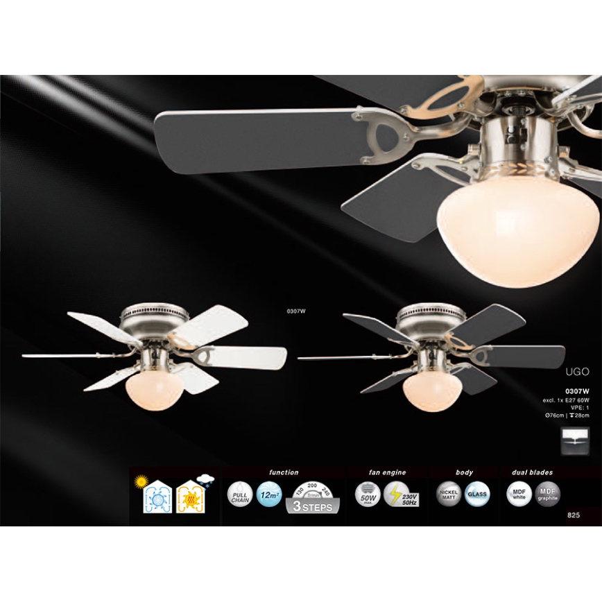 GLOBO 0307W - Stropný ventilátor UGO 1xE27/60W/230V