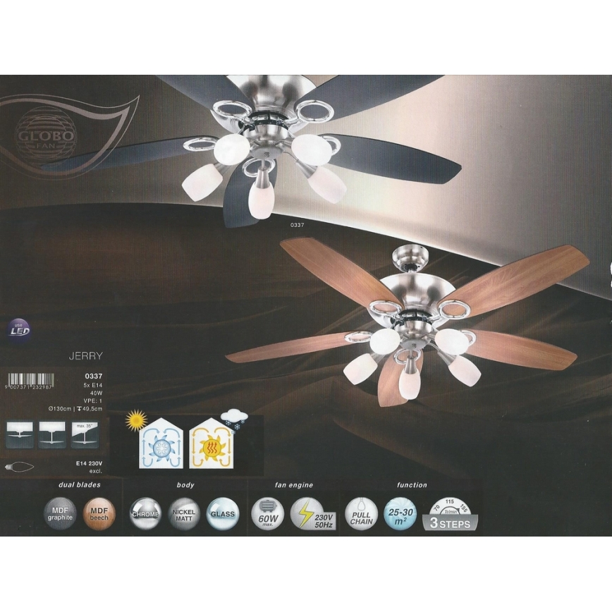 GLOBO 0337 - Stropný ventilátor JERRY 5xE14/40W/230V