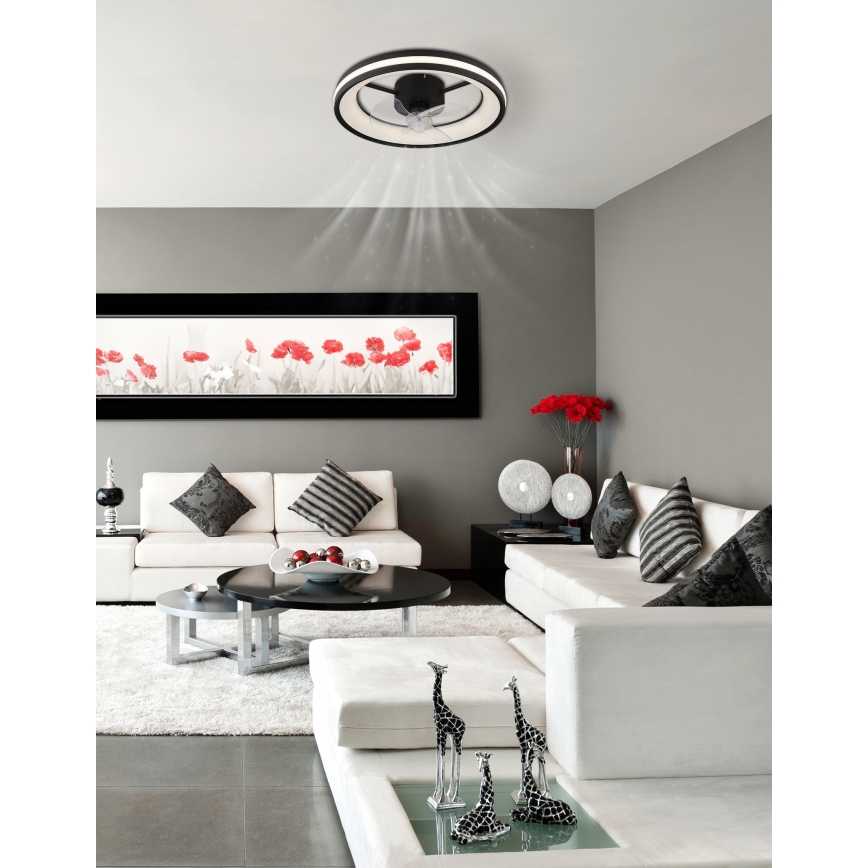 Globo - LED Stmievateľné stropné svietidlo s ventilátorom LED/30W/230V 2700-6500K čierna + diaľkové ovládanie