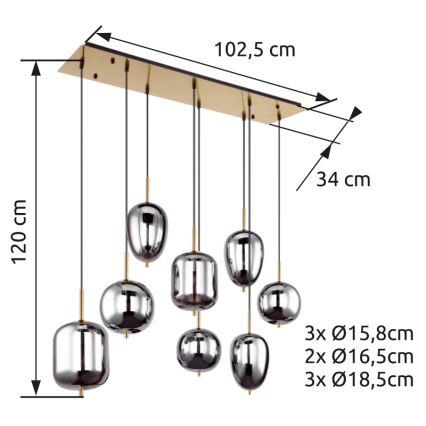 Globo - Luster na lanku 8xE14/40W/230V dymová