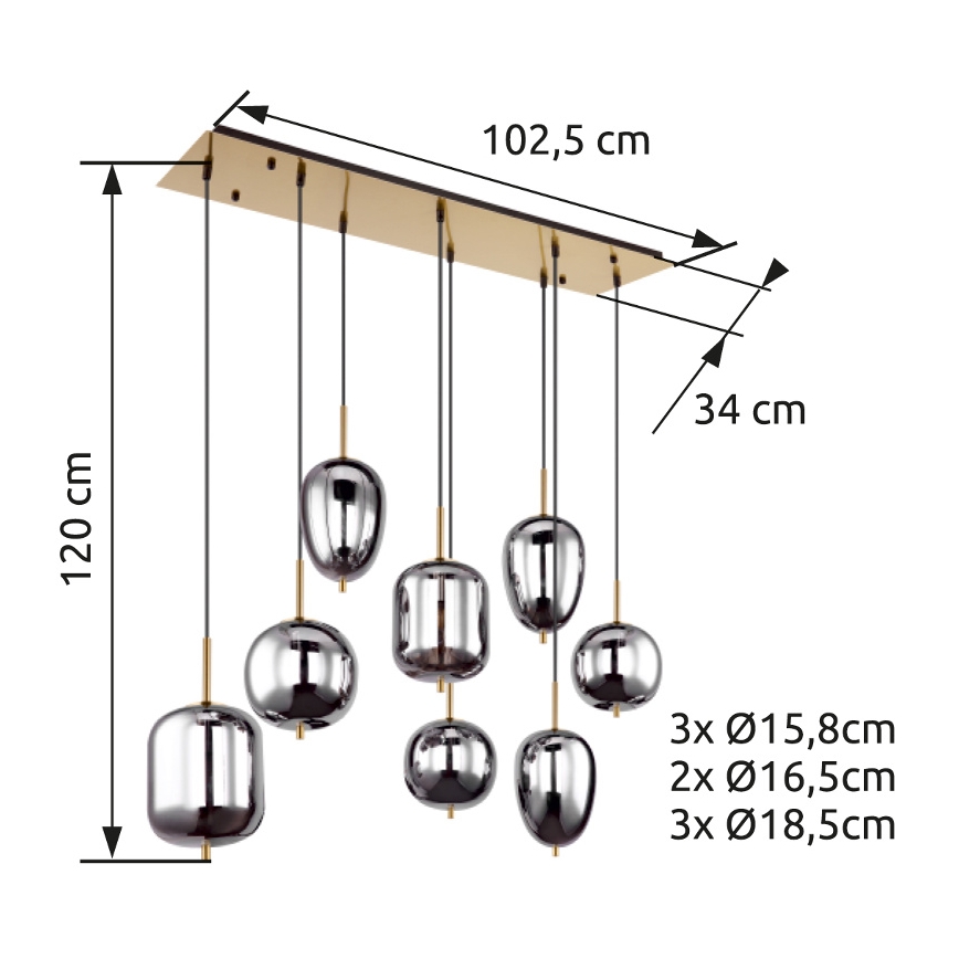 Globo - Luster na lanku 8xE14/40W/230V dymová