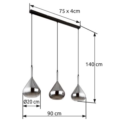 Globo - Luster na lanku 3xE27/60W/230V čierna