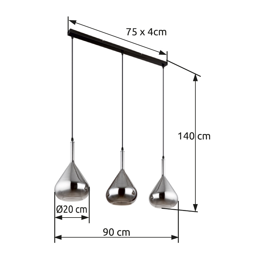 Globo - Luster na lanku 3xE27/60W/230V čierna