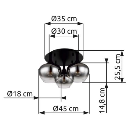 Globo - Prisadený luster 3xE27/40W/230V pr. 45 cm čierna