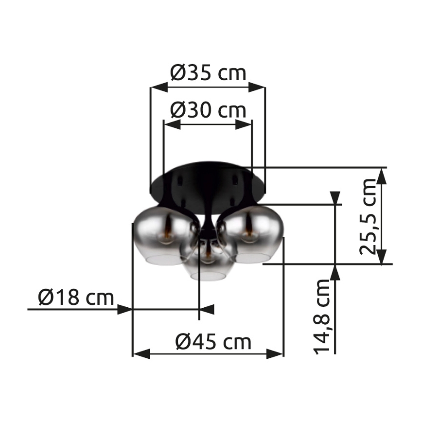 Globo - Prisadený luster 3xE27/40W/230V pr. 45 cm čierna