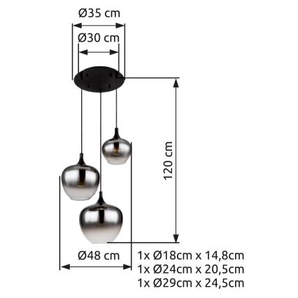Globo - Luster na lanku 3xE27/40W/230V pr. 48 cm čierna