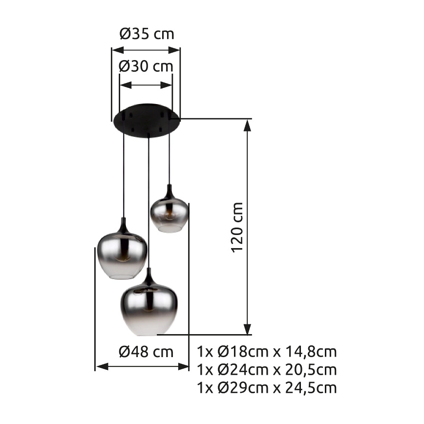 Globo - Luster na lanku 3xE27/40W/230V pr. 48 cm čierna