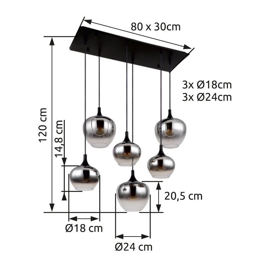 Globo - Luster na lanku 6xE27/40W/230V čierna