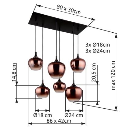Globo - Luster na lanku 6xE27/40W/230V hnedá/dymová