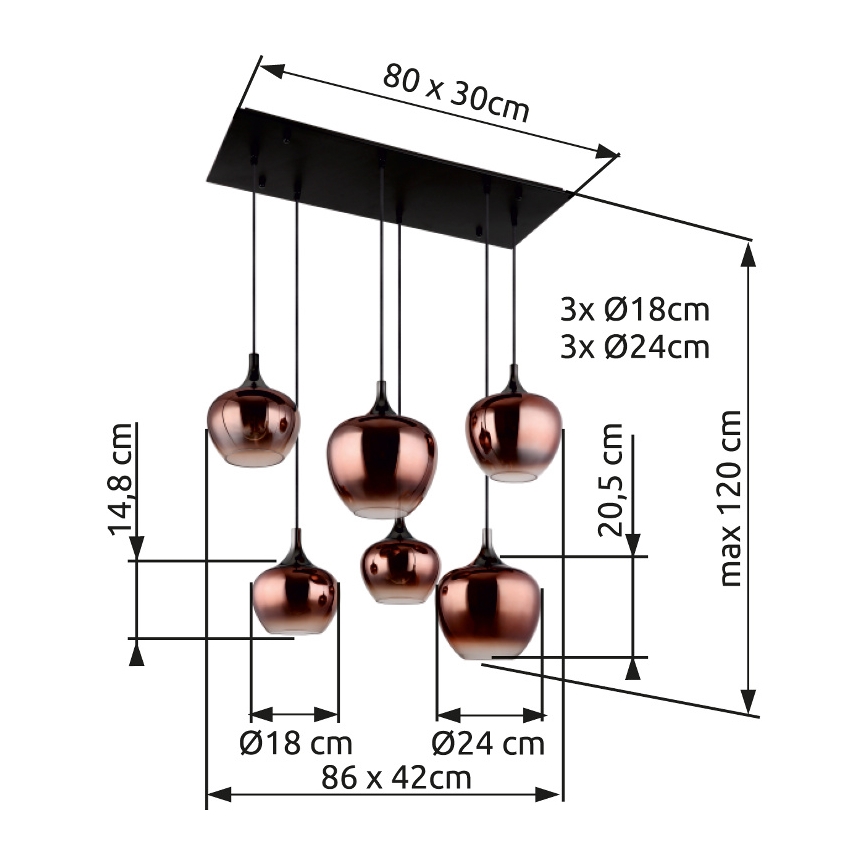 Globo - Luster na lanku 6xE27/40W/230V hnedá/dymová