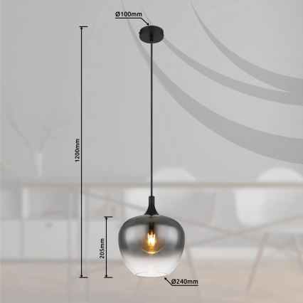 Globo - Luster na lanku 1xE27/40W/230V pr. 24 cm čierna
