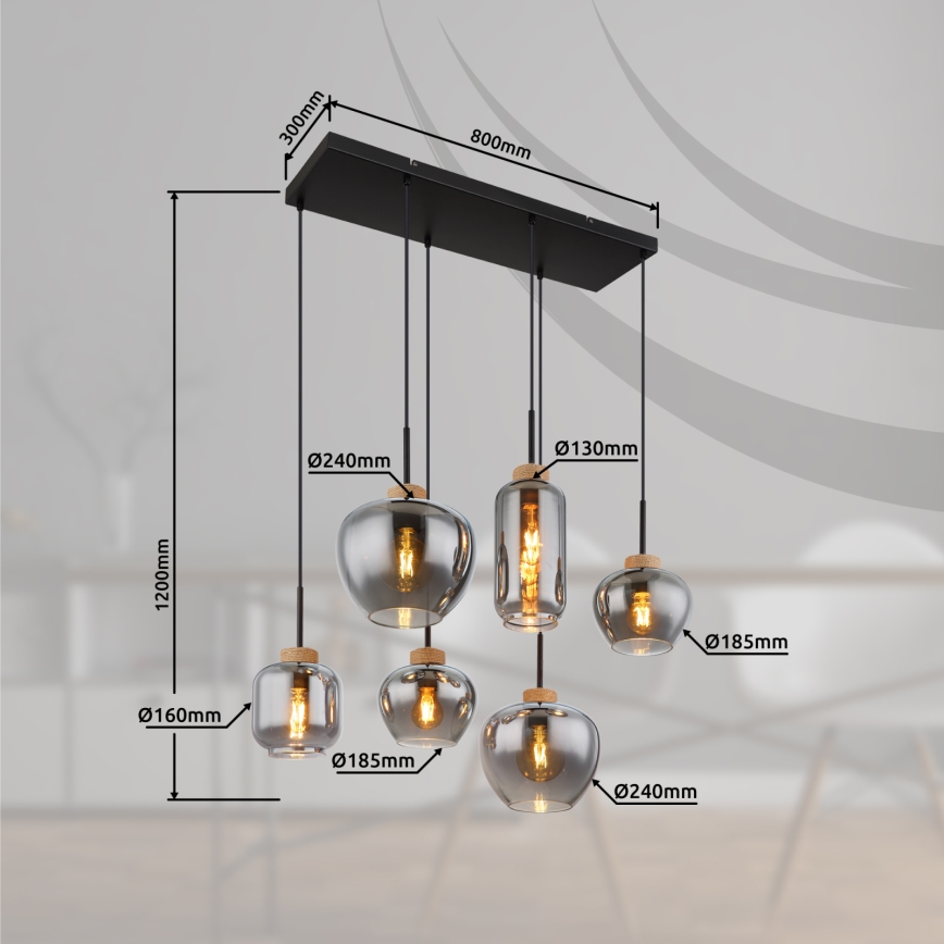 Globo - Závesný luster na lanku 6xE27/40W/230V, čierny