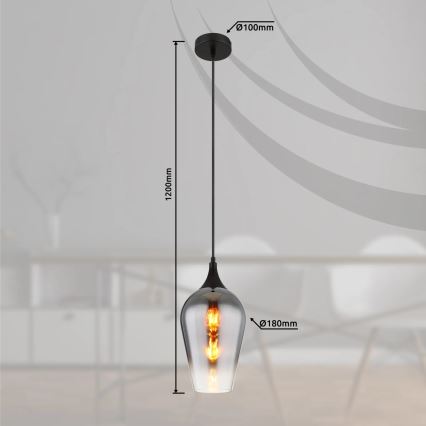 Globo - Luster na lanku 1xE27/60W/230V pr. 18 cm čierna