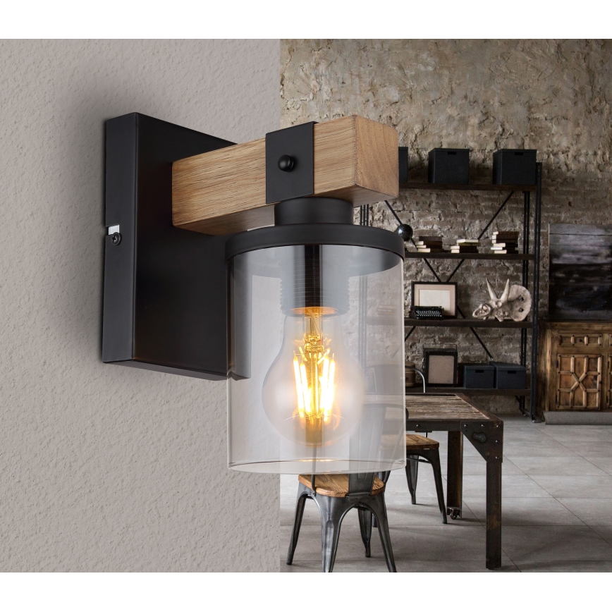 Globo - Nástenná lampa 1xE27/60W/230V dub/dymová