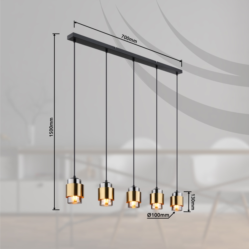 Globo - Závesný luster na lanku 5xE27/40W/230V čierna/mosadz