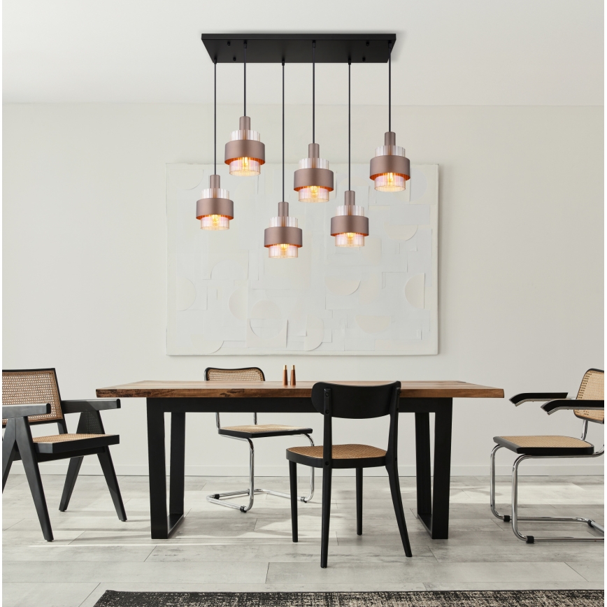 Globo - závesný luster na lankách 6xE27/60W/230V hnedý