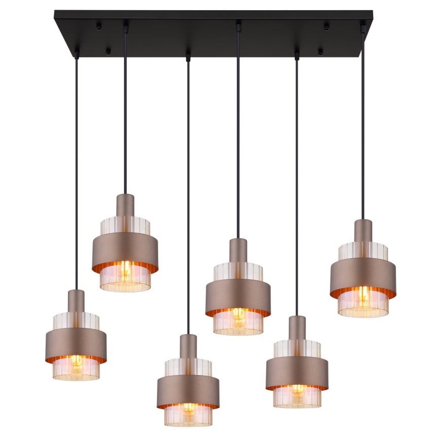 Globo - závesný luster na lankách 6xE27/60W/230V hnedý