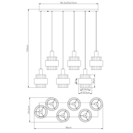 Globo - závesný luster na lankách 6xE27/60W/230V hnedý