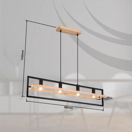 Globo 15575-4H - Luster na lanku ERICA 4xE27/40W/230V čierna/béžová