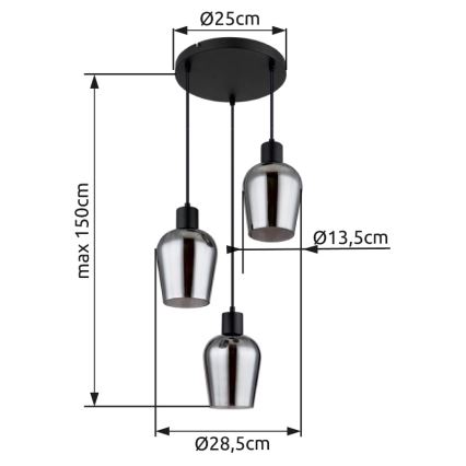 Globo - Luster na lanku 3xE27/40W/230V pr. 28,5 cm čierna